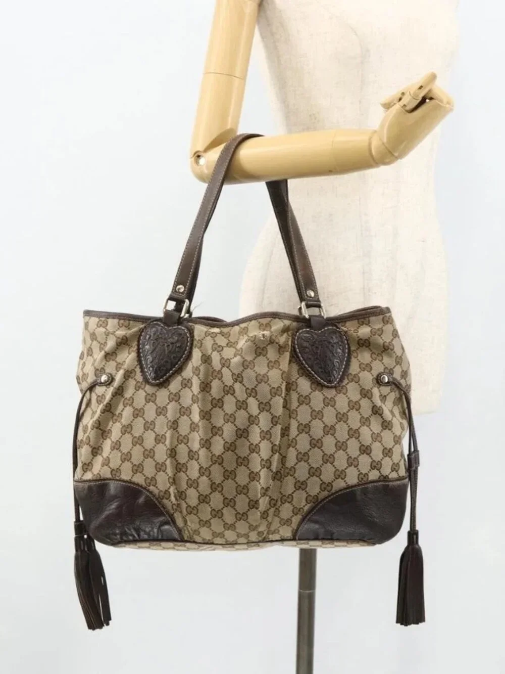 GUCCI GG Canvas Histeria Tote Bag Beige Gold 211954 Auth 175958